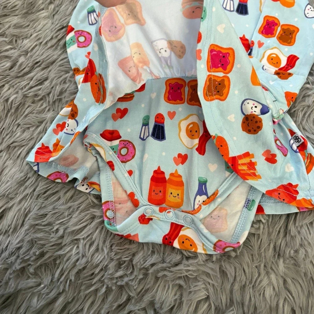 Little Bum Bums Breakfast Buddies Twirl Skirt Onesie‎ + Bow Bamboo 3-6 Months